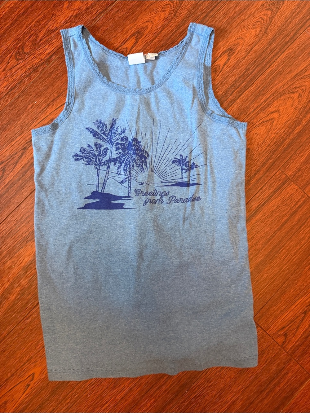 GAP Blue Tank Top with Navy Tropical Graphic
